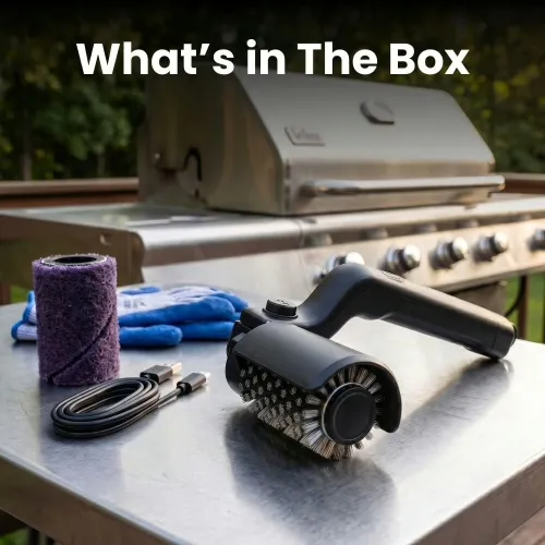 GrillWizz Nettoyeur de Grill — la tête rotative enveloppe chaque barreau de la grille